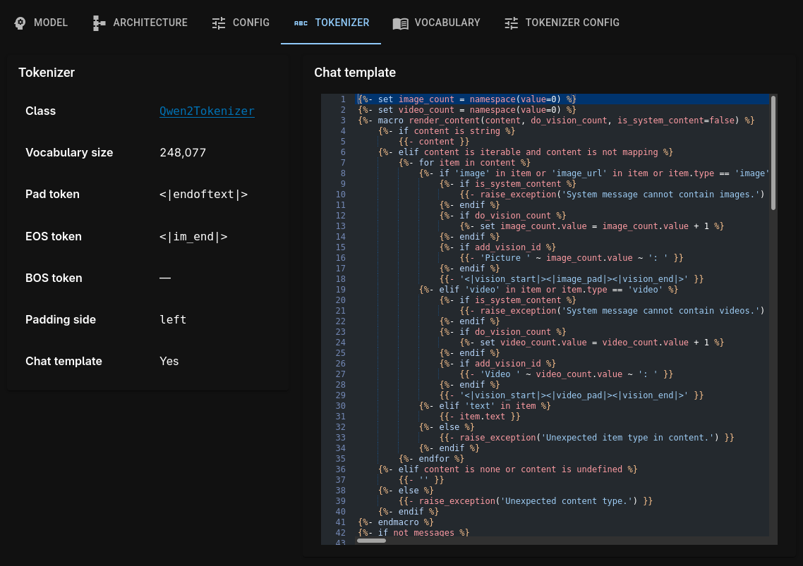 Tokenizer tab screenshot