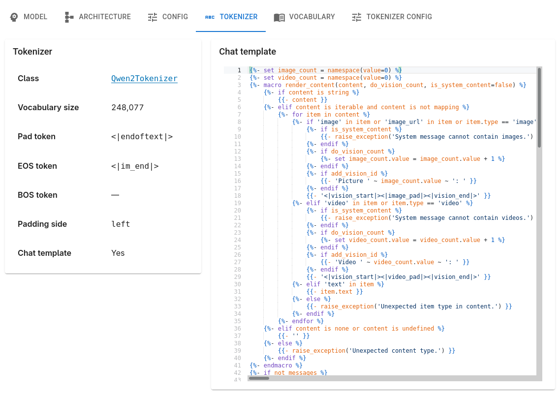 Tokenizer tab screenshot